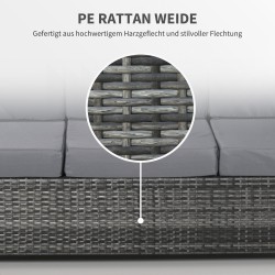 3-istuttava polyrottinkinen ulkosohva tyynyillä, metalli, 185 x 70 x 80 cm, harmaa