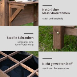 Korkea viljelylaatikko puutarhaan, kuusipuuta, 8 jaettua lokeroa, hylly ja taitettava sivutaso, 123 x 54 x 80 cm, ruskea