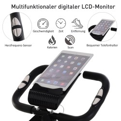 Kuntopyörä koko kehon harjoitteluun, taittuva magneettilenkki 8 vastustasolla, LCD-näyttö, musta