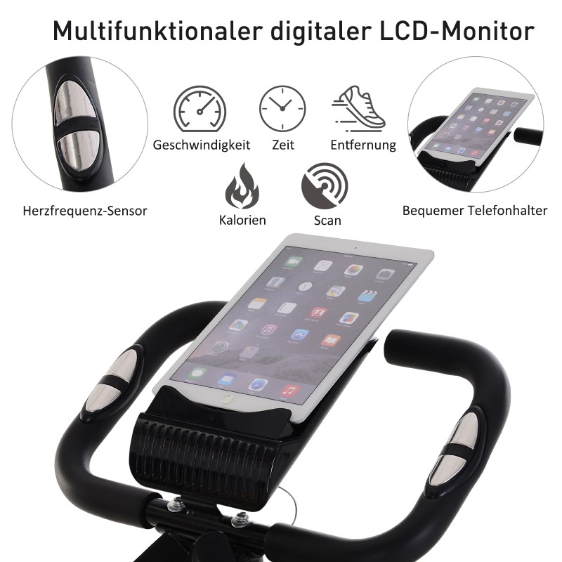 Kuntopyörä koko kehon harjoitteluun, taittuva magneettilenkki 8 vastustasolla, LCD-näyttö, musta