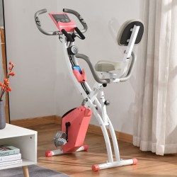 Taittuva 2-in-1 kuntopyörä magneettivastuksella, LCD-näytöllä ja vetokuminauhoilla, rosa-valkoinen