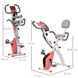 Taittuva 2-in-1 kuntopyörä magneettivastuksella, LCD-näytöllä ja vetokuminauhoilla, rosa-valkoinen