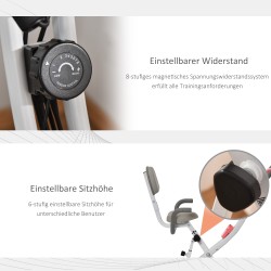 Taittuva 2-in-1 kuntopyörä magneettivastuksella, LCD-näytöllä ja vetokuminauhoilla, rosa-valkoinen