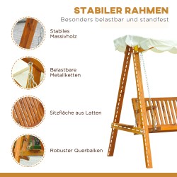 Pihakeinu 3 hengen lehtikuusta, metallirunko ja polyesterikatos, beige / luonnonpuu