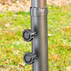 Kaksinkertainen aurinkovarjo puutarhaan teräs/polyesteri 460 x 270 x 240 cm tummanharmaa mukana jalusta ja hiekkasäkit