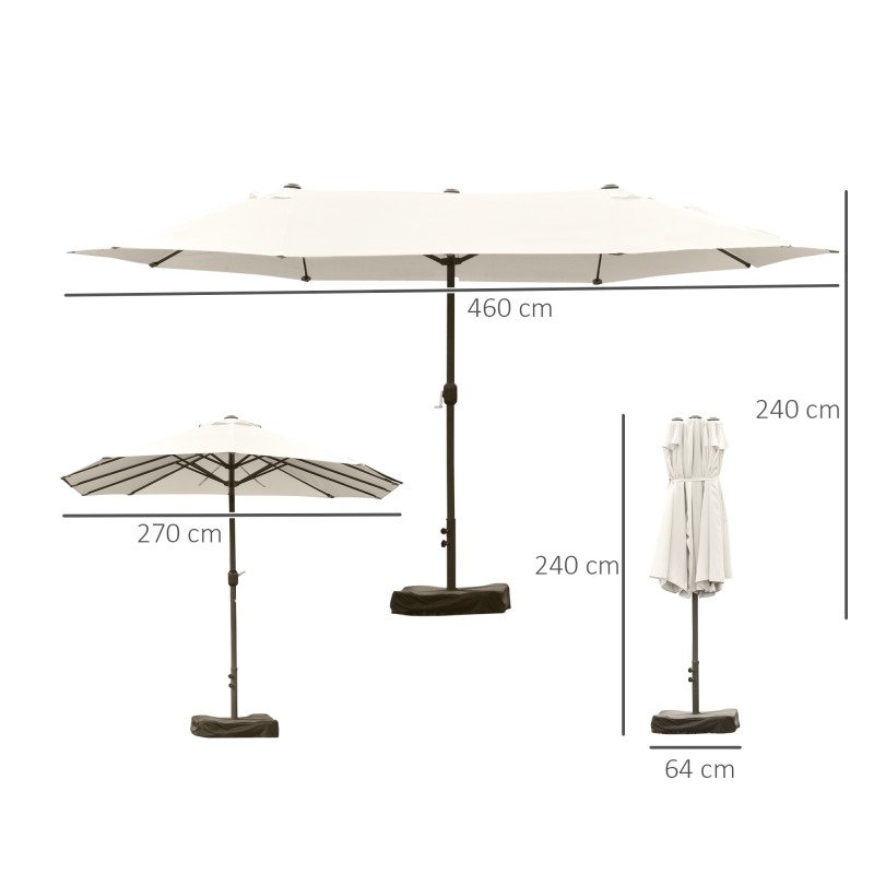 Kaksiosainen terassivarjo jalustalla teräsrunko 460 x 270 x 240 cm cremevalkoinen