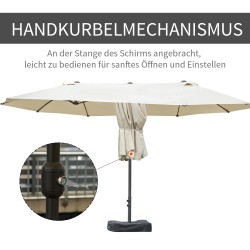 Kaksiosainen terassivarjo jalustalla teräsrunko 460 x 270 x 240 cm cremevalkoinen