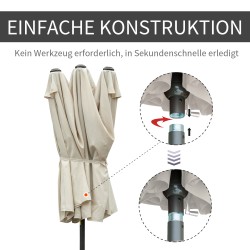 Kaksiosainen terassivarjo jalustalla teräsrunko 460 x 270 x 240 cm cremevalkoinen