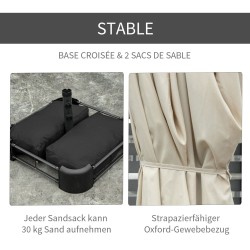 Kaksiosainen terassivarjo jalustalla teräsrunko 460 x 270 x 240 cm cremevalkoinen