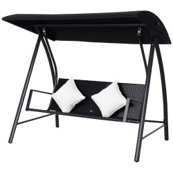 Puutarhakeinu 3 hengen polyrottinki ja metallirunko katos ja tyynyt 198x124x179 cm musta