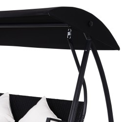 Puutarhakeinu 3 hengen, polyrottinki ja metallirunko, katos ja tyynyt, 198x124x179 cm, musta