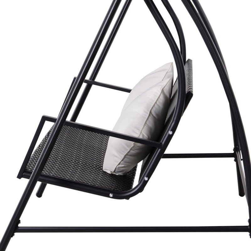 Puutarhakeinu 3 hengen, polyrottinki ja metallirunko, katos ja tyynyt, 198x124x179 cm, musta