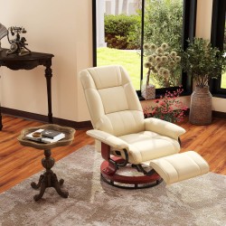 Lepotuoli keinonahkaa, kallistettava ja kääntyvä, puurunko, 78 x 87 x 100 cm, kermanvalkoinen, kantavuus 120 kg