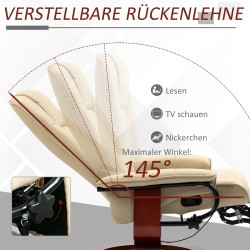 Lepotuoli keinonahkaa, kallistettava ja kääntyvä, puurunko, 78 x 87 x 100 cm, kermanvalkoinen, kantavuus 120 kg