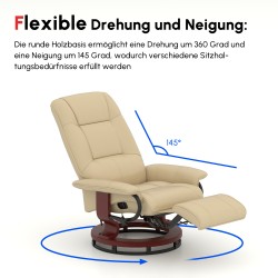 Lepotuoli keinonahkaa, kallistettava ja kääntyvä, puurunko, 78 x 87 x 100 cm, kermanvalkoinen, kantavuus 120 kg