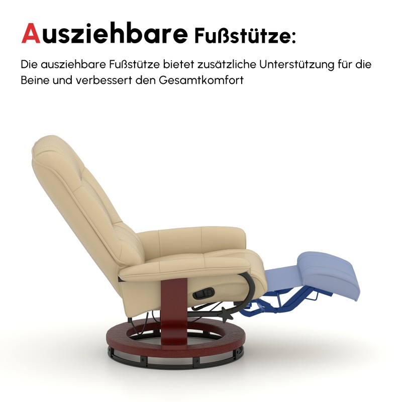 Lepotuoli keinonahkaa, kallistettava ja kääntyvä, puurunko, 78 x 87 x 100 cm, kermanvalkoinen, kantavuus 120 kg