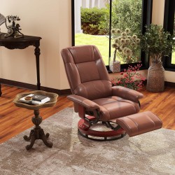 Lepotuoli keinonahkaa 145° kallistuva selkänoja, jalkatuki, 360° kääntyvä, ruskea