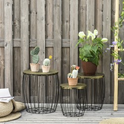 3 kpl sohvapöytä- ja pikkupöytäsarja ulko- ja sisäkäyttöön, metalli, musta, 3 kokoa