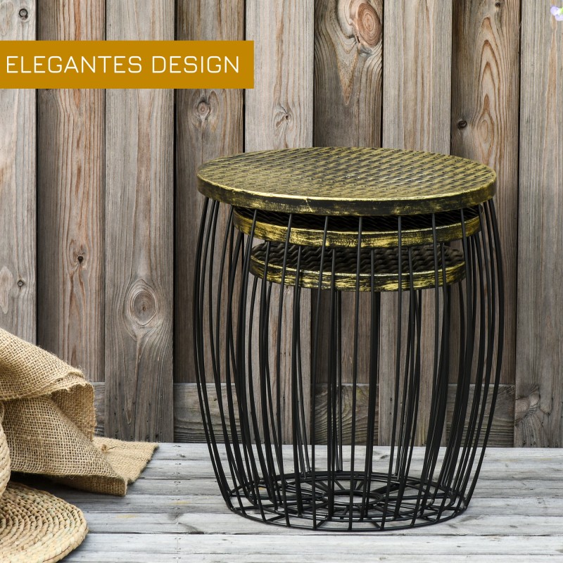 3 kpl sohvapöytä- ja pikkupöytäsarja ulko- ja sisäkäyttöön, metalli, musta, 3 kokoa