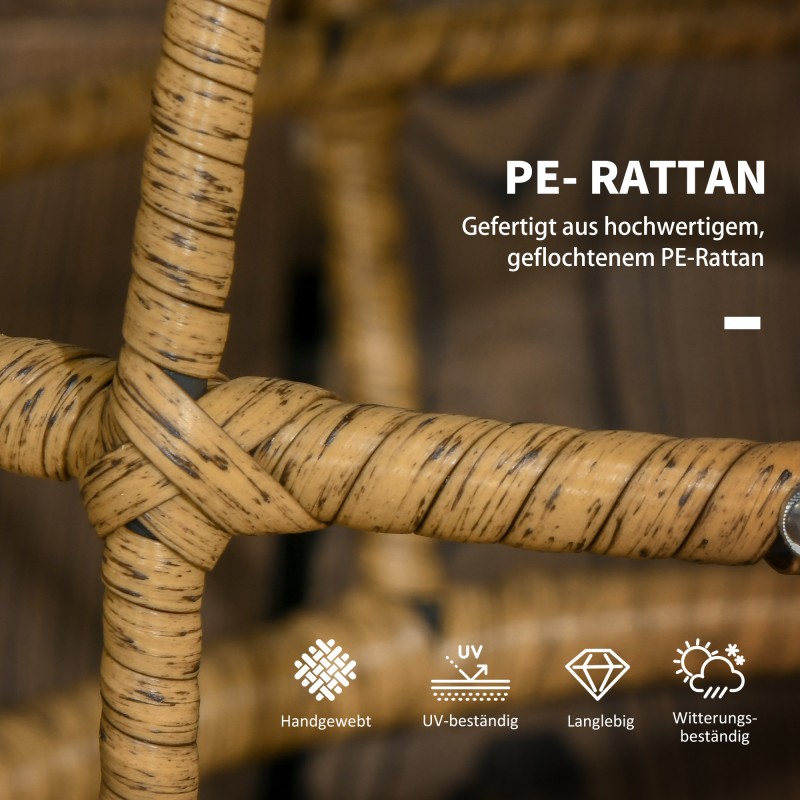 2 kpl boho-tyylisiä ulkosivupöytiä, teräs ja PE-rottinki, säänkestävät, pinottavat, 60 x 60 x 47 cm, luonnonväri/tummanharmaa