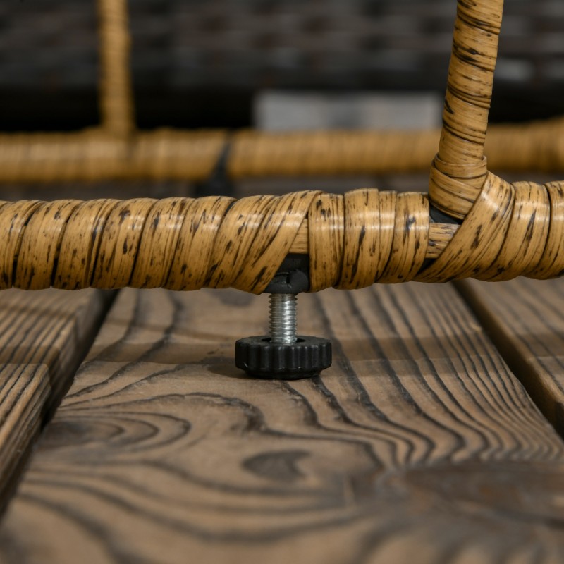 2 kpl boho-tyylisiä ulkosivupöytiä, teräs ja PE-rottinki, säänkestävät, pinottavat, 60 x 60 x 47 cm, luonnonväri/tummanharmaa