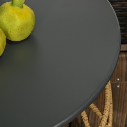 2 kpl boho-tyylisiä ulkosivupöytiä, teräs ja PE-rottinki, säänkestävät, pinottavat, 60 x 60 x 47 cm, luonnonväri/tummanharmaa