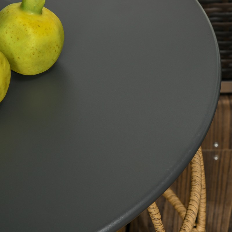 2 kpl boho-tyylisiä ulkosivupöytiä, teräs ja PE-rottinki, säänkestävät, pinottavat, 60 x 60 x 47 cm, luonnonväri/tummanharmaa