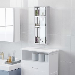 Lääkekaappi seinälle, ruostumaton teräs ja karkaistu lasi, lukittava, 3 hyllyä, 20 x 12 x 58 cm, hopea