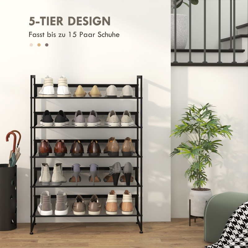 Kenkäteline 5 tasoa terästä 72 x 30 x 102 cm musta