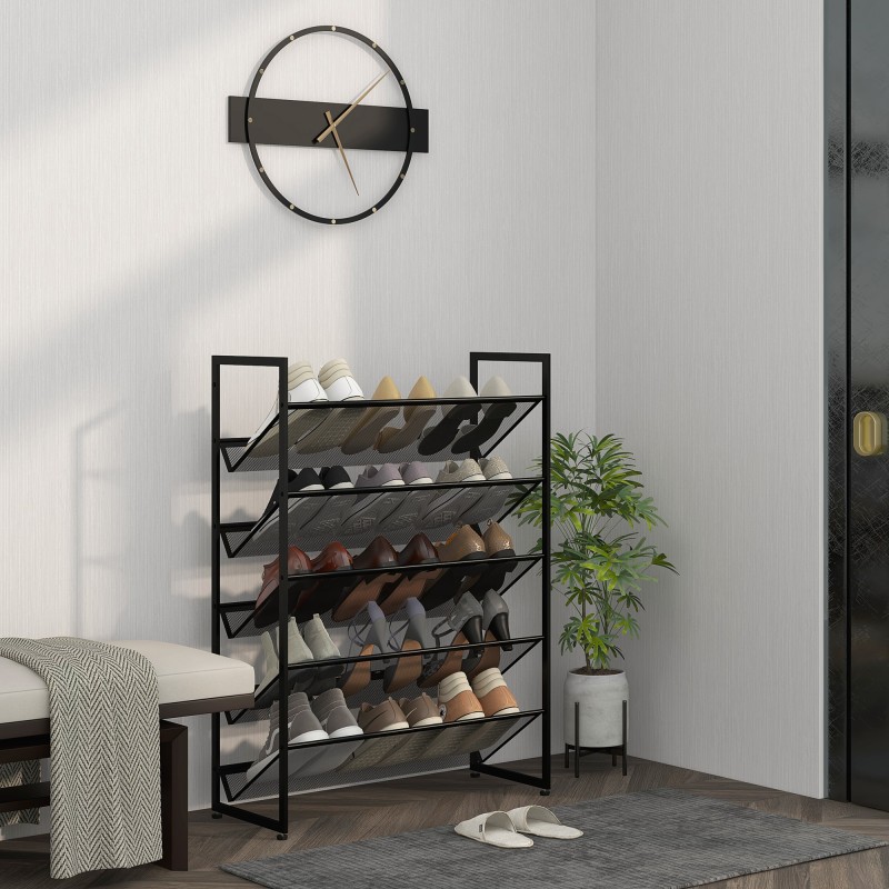 Kenkäteline 5 tasoa terästä 72 x 30 x 102 cm musta