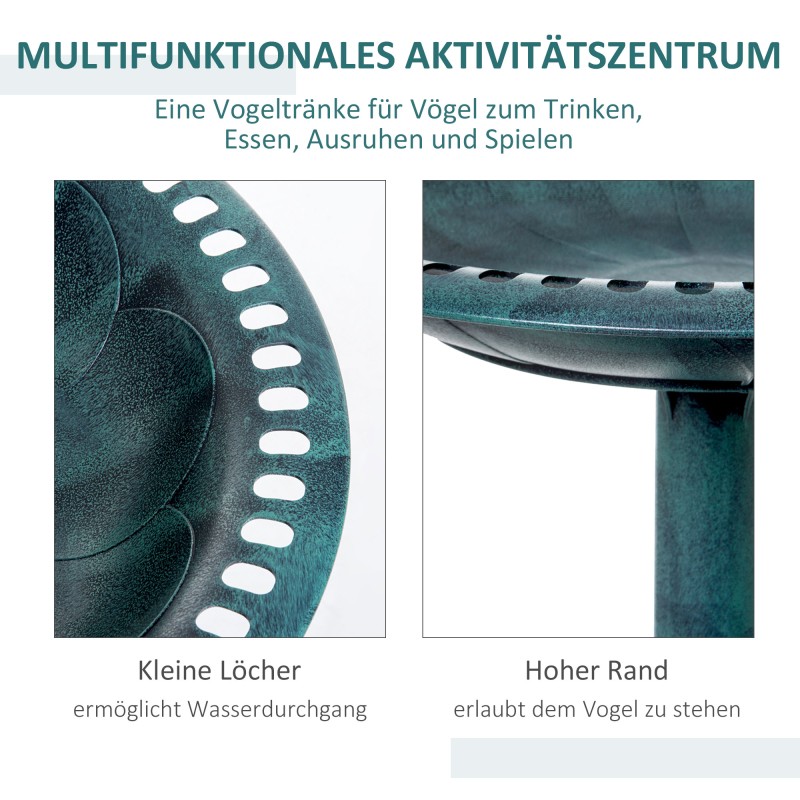 Lintuallas ja lintukylpy puutarhaan, muovi, Ø50 x 69,5 cm, 3 l, vihreä vintage-malli