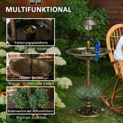 Lintuallas ja ruokintateline aurinkovalolla, muovi, Ø50 x 110 cm, pronssinvärinen