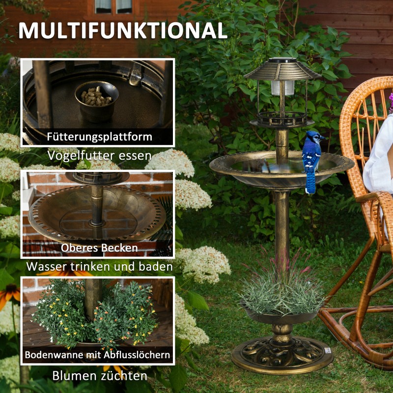 Lintuallas ja ruokintateline aurinkovalolla, muovi, Ø50 x 110 cm, pronssinvärinen