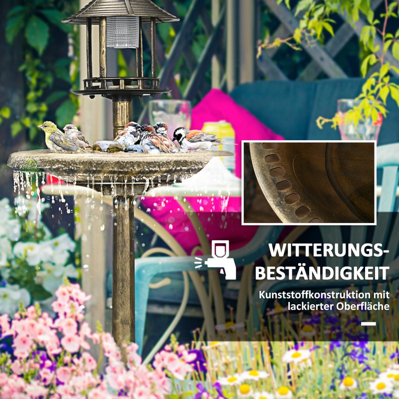 Lintuallas ja ruokintateline aurinkovalolla, muovi, Ø50 x 110 cm, pronssinvärinen