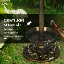 Lintuallas ja ruokintateline aurinkovalolla, muovi, Ø50 x 110 cm, pronssinvärinen