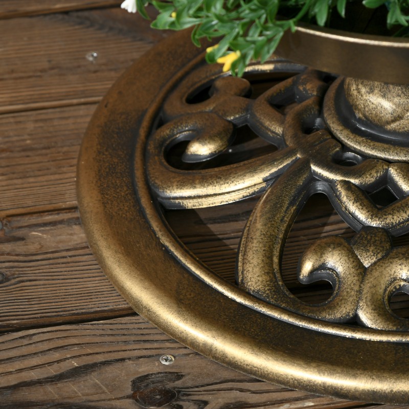 Lintuallas ja ruokintateline aurinkovalolla, muovi, Ø50 x 110 cm, pronssinvärinen