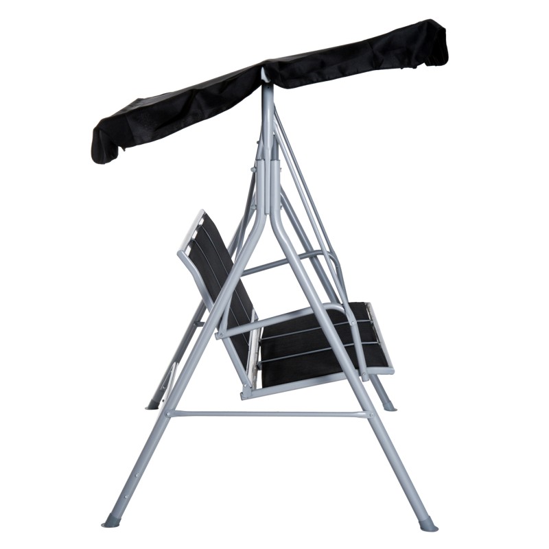 Puutarhakeinu 3 hengen teräsrunkoinen säädettävällä aurinkokatoksella 171x108x150 cm musta