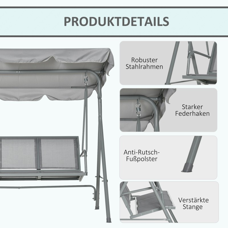 3 hengen puutarhakeinu säädettävällä aurinkokatoksella, metalli, 171x108x154 cm, harmaa