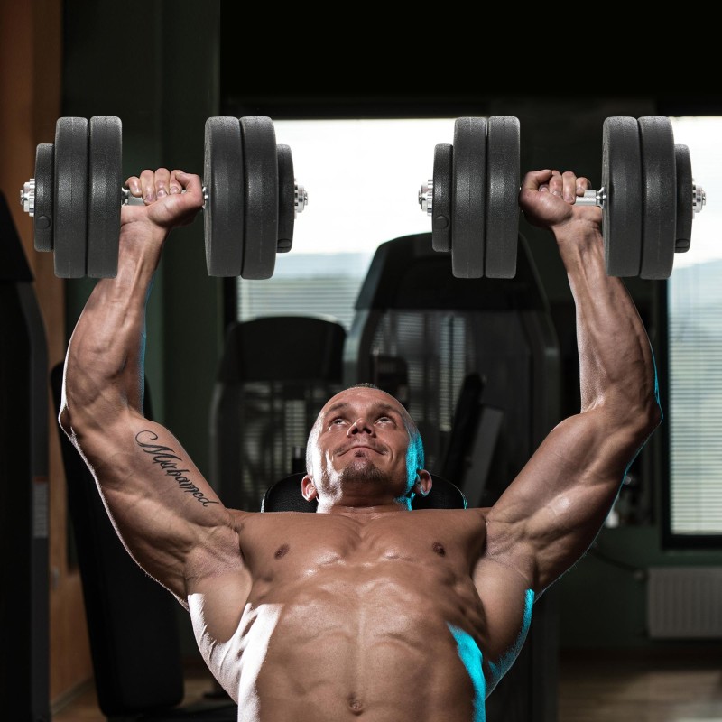 Käsipainosetti 50 kg, säädettävä, teräs ja muovi, 2 tankoa, levypainot, musta