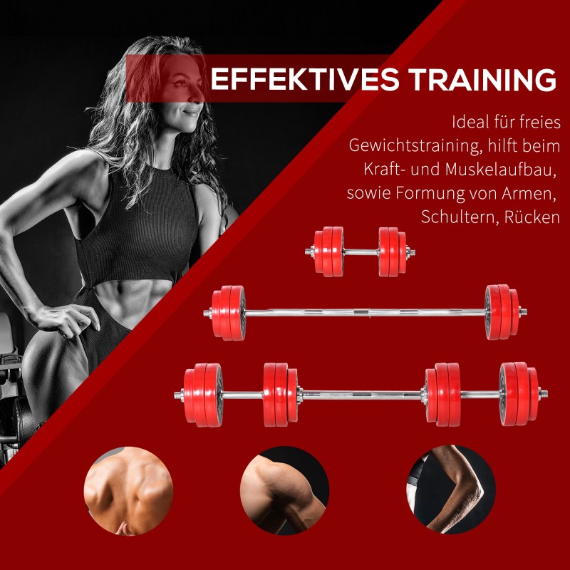 Säädettävä 2-in-1 käsipaino- ja levytankosetti kotiin 30 kg teräs PP-muovi punainen/musta