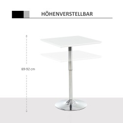 Korkeussäädettävä baaripöytä / bistropöytä teräsjalalla 60 x 60 x 69–92 cm valkoinen