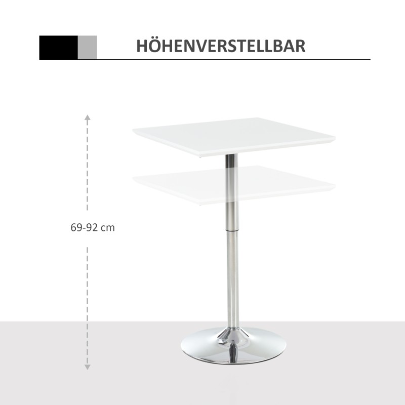 Korkeussäädettävä baaripöytä / bistropöytä teräsjalalla 60 x 60 x 69–92 cm valkoinen