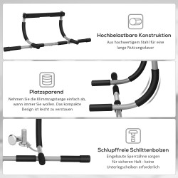 Leuanvetotanko oviaukkoon, monitoiminen teräs, 92 x 40 x 17 cm, musta/harmaa
