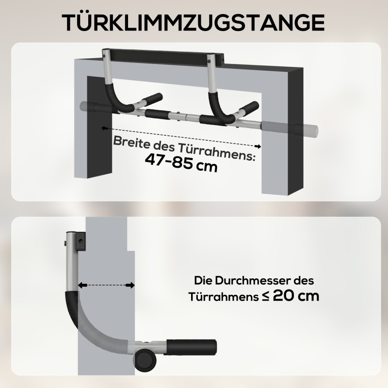 Leuanvetotanko oviaukkoon, monitoiminen teräs, 92 x 40 x 17 cm, musta/harmaa