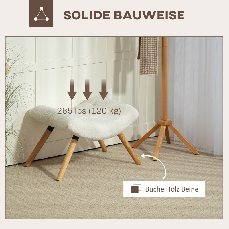 Rahi olohuoneeseen ja makuuhuoneeseen, fleece-verhoilu, pyökkijalat, 67 x 45 x 38 cm, creamivalkoinen