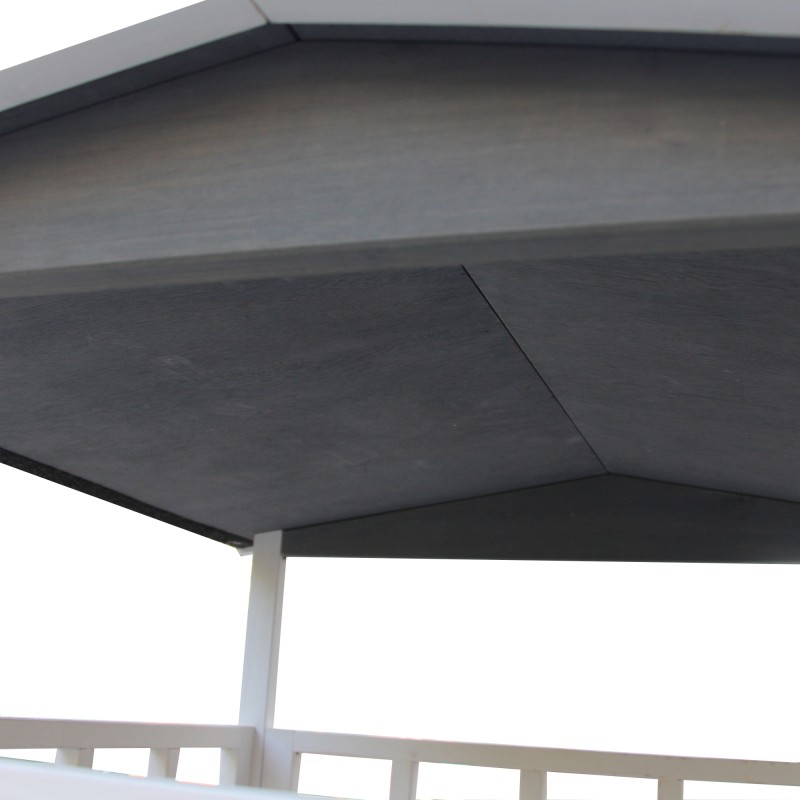 Kissatalo ulko- ja sisäkäyttöön kuusipuusta, 4 tasoa, asfalttikatto, 75,5 x 75 x 137 cm, harmaa-valkoinen