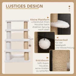 Kissan lemmikkirappu ja raapimispuu, 4 tasoa, juutti ja plyysi, 60 x 40 x 64 cm, valkoinen