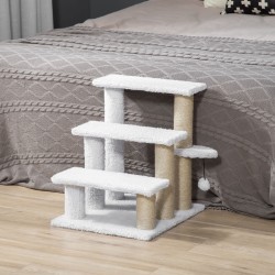 Kissan ja pienen koiran lemmikkiramppi 3-portainen raapimapylväillä 45 x 40 x 48 cm valkoinen