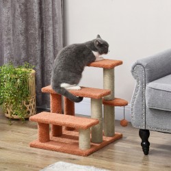 Kissan porrasteline ja raapimapuu, 3-portainen, juutti/plyysi, 45x40x48 cm, ruskea, enint. 5 kg