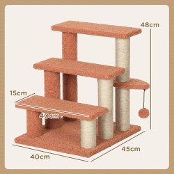Kissan porrasteline ja raapimapuu, 3-portainen, juutti/plyysi, 45x40x48 cm, ruskea, enint. 5 kg
